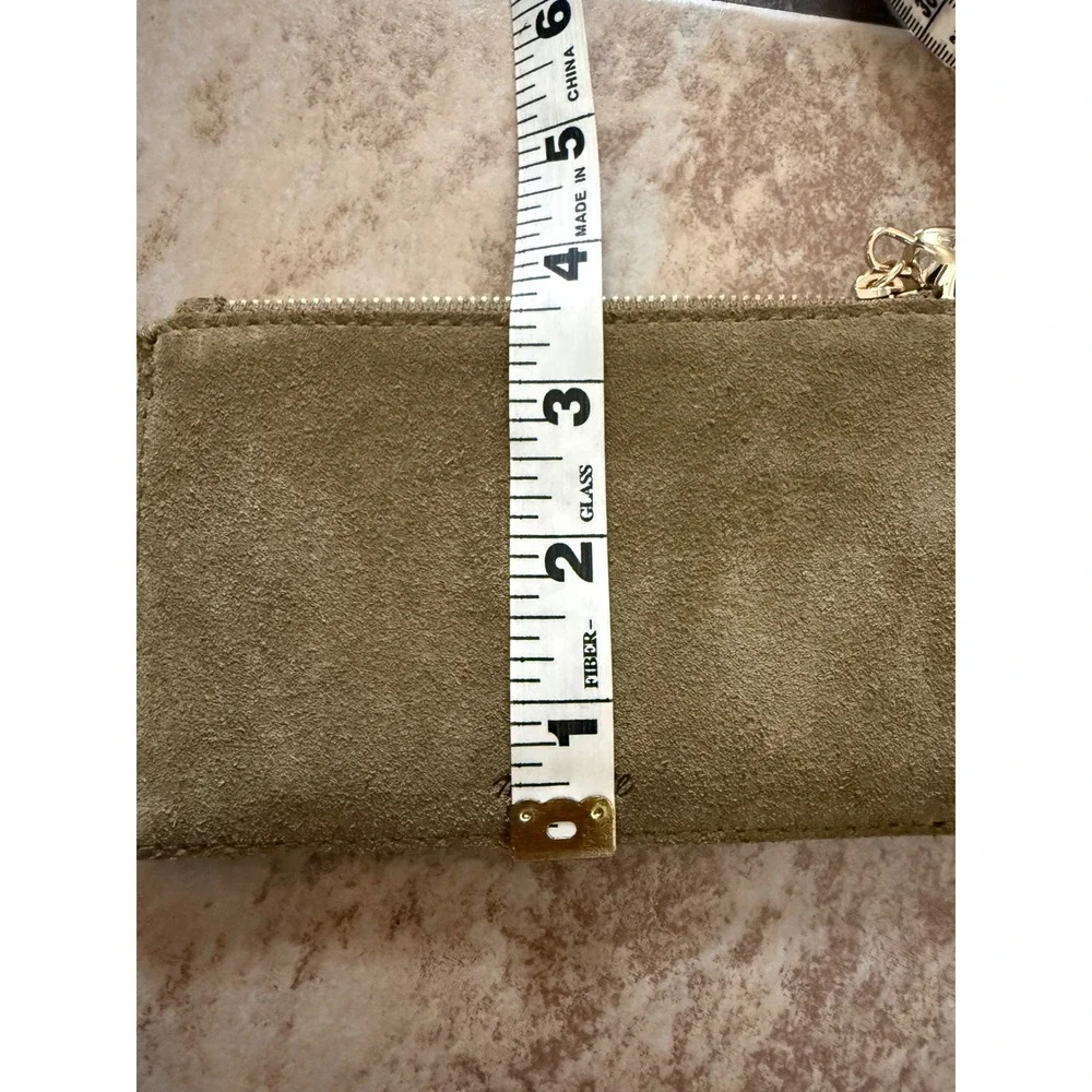 Madewell Olive Green Suede Zip Card Case Wallet with ID Window Gold Hardware